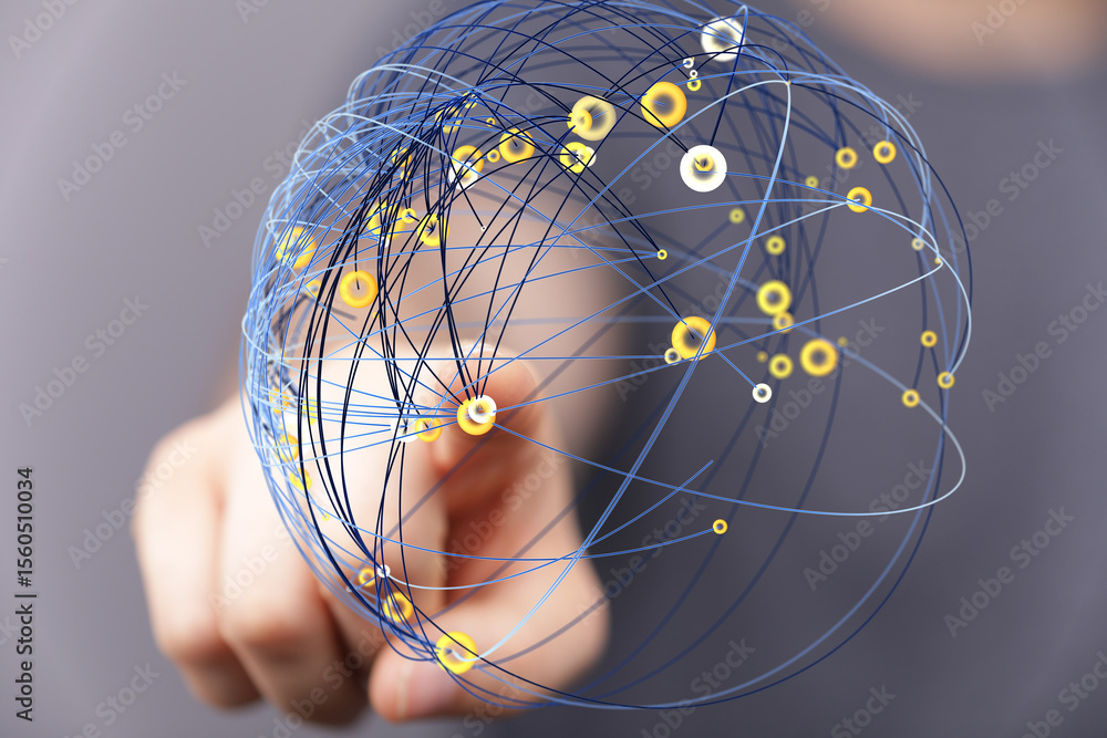 Poster abstract image of a digital network, illustrating global connections and data flow.