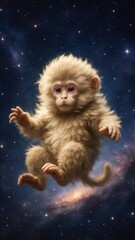Fototapeta premium Fluffy monkey floating galaxy