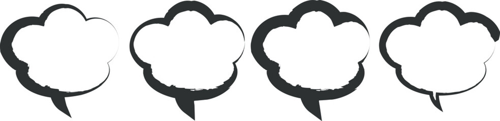 Flat Design Dialogue Set Featuring black Speech Bubbles, Scribbled Chat Shapes, and Playful Vector Text Elements