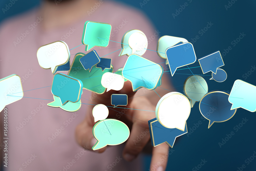 Poster Abstract image of interconnected speech bubbles, symbolizing global communication and networking.