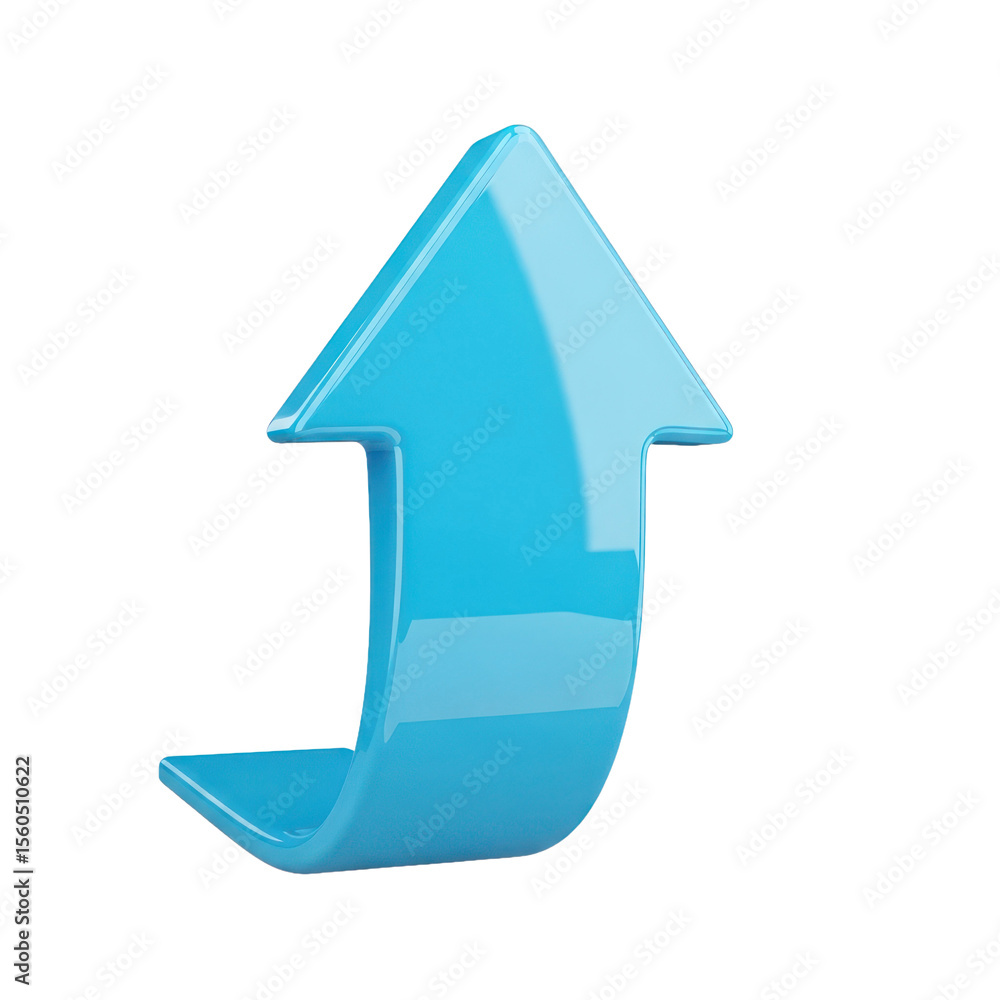 Poster glossy cyan arrow pointing upwards on a transparent background illustrative 3d render isolated trans
