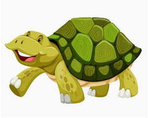 Happy Walking Green Tortoise Vector Illustration