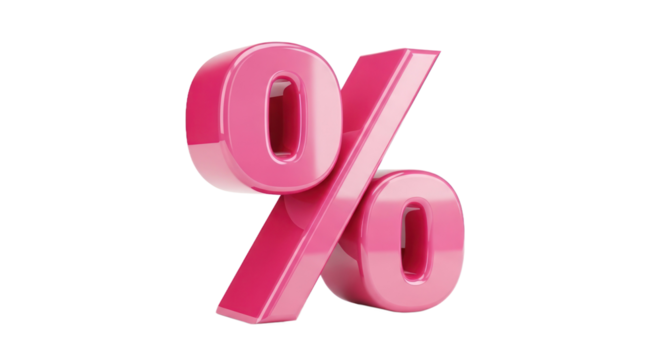 Glossy Pink Percentage Symbol With Soft Shadows On Transparent Background Isolated Transparent Background