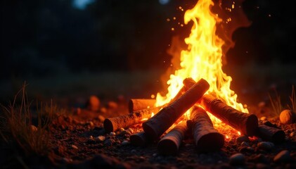 Crackling Bonfire at Night Warm Light Illuminates Charitable Giving Event