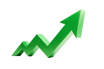 3D green arrow rising, representing growth, success, and progress.