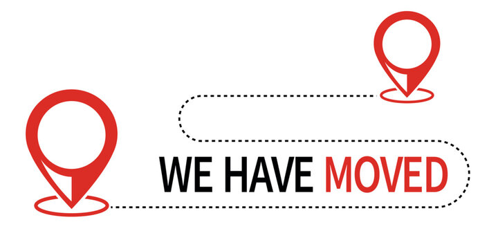 We have moved icon vector, GPS navigation, map route, distance, position icon, moving office place sign icon vector in trendy flat style illustration isolated on white background.