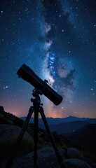 Naklejka premium Majestic Telescope Captures Starry Night Sky, Inspiring Wonder and Scientific Exploration of Deep Space