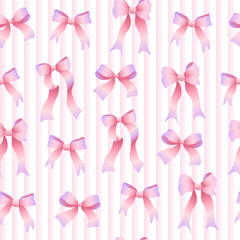 wedding bow seamless pattern with pink, peach bows and silk ribbons. symbol of the fight against breast cancer, femininity, happy birthday seamless pattern, watercolor effect, celebration, party