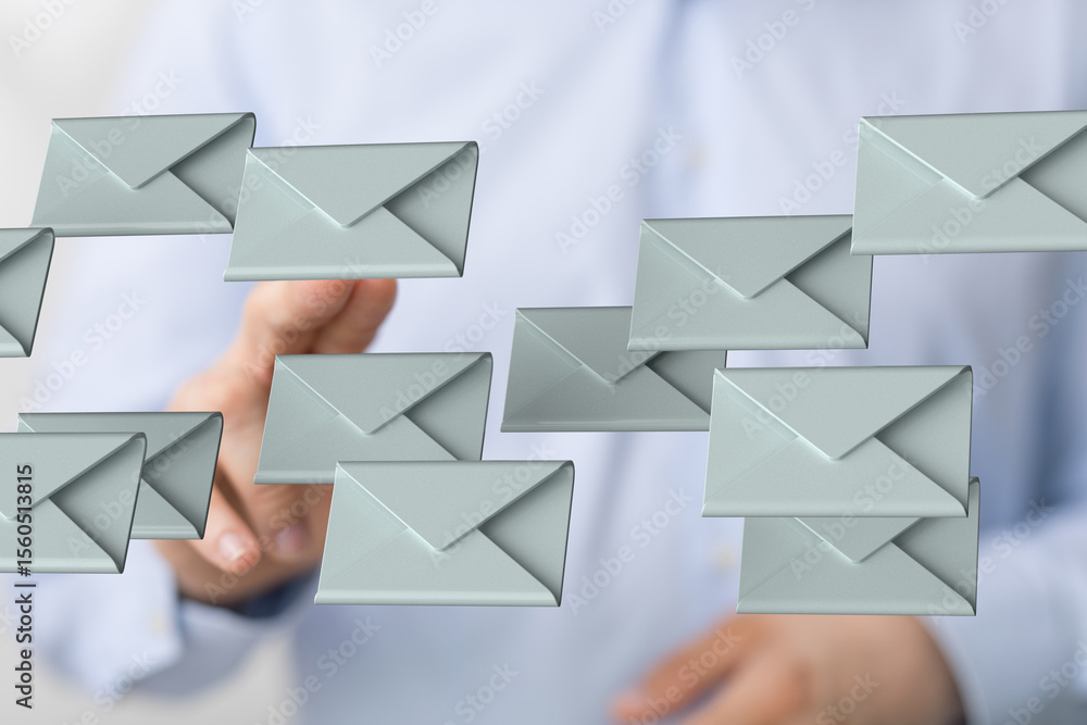 Poster Concept image showing many emails.  Digital communication, inbox overload.