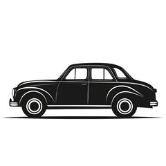 Naklejka premium Classic Black Sedan: A sleek, vintage black sedan, capturing the timeless elegance of classic automobile design, stands in striking contrast.