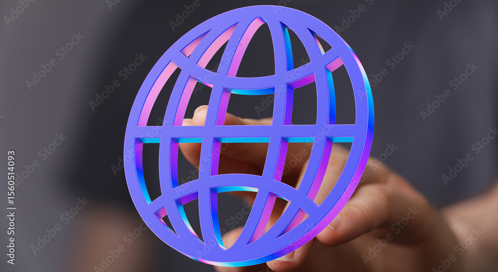 Aufkleber Abstract image of a hand holding a vibrant 3D globe icon, symbolizing global connection and networking.