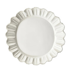 Elegant Plate: A pristine white plate with a decorative, scalloped rim. Perfectly suited for culinary creations.