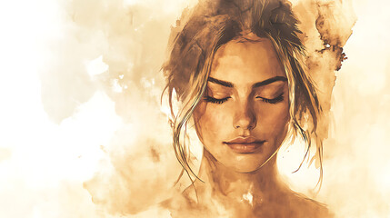 The canvas reveals a beautiful woman in meditation