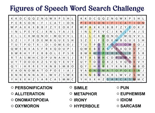 Figures of Speech Word Search Puzzle for Education and Learning