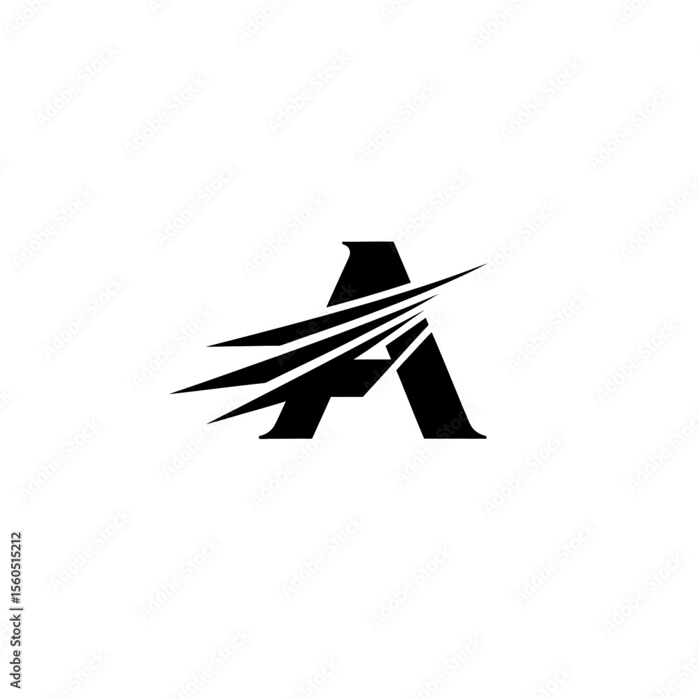 Poster a letter logo with dynamic lines conveying speed and motion on a white background for modern brandin
