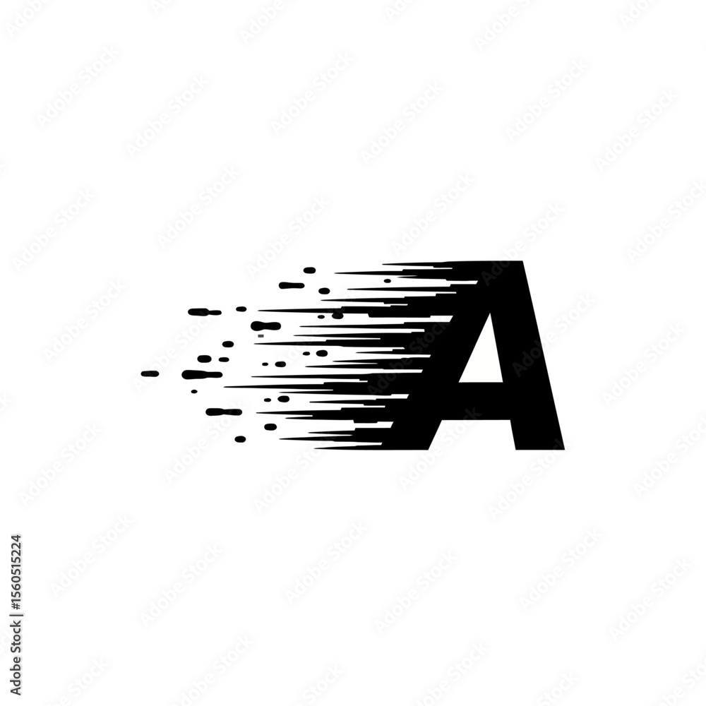 Aufkleber a black letter a with a motion blur effect on a white background creating a sense of speed and movem