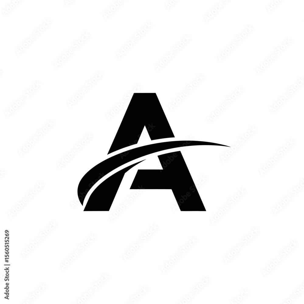 Fototapete a letter logo with a swoosh design element in black and white simple and minimalist style graphic de