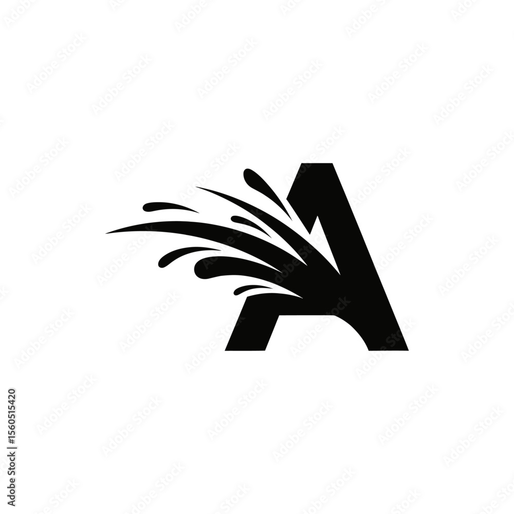 Poster a black letter a with splash effect on white background for logo or initial design with modern style