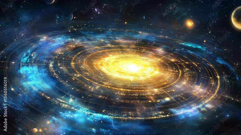 Poster spectacular abstract visualization of a galaxy in deep space with stars and planets