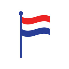 Dutch Flag on Flagpole – Simple Vector Illustration with Red Blue Stripes