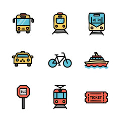 Flat Style Transportation Vehicle Pixelated Icons Collection for Microstock Assets