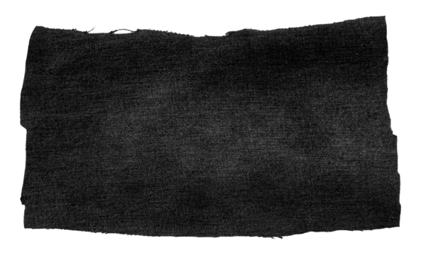 Piece of black torn denim on a white background. Denim texture
