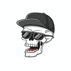 vector Funny Art Skull design, skull wearing a hat, isolated on white background