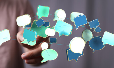 Abstract image of interconnected speech bubbles, symbolizing global communication and networking.