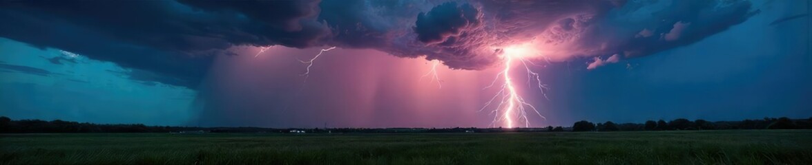 Majestic Thunderbolt Strikes Dramatic Landscape During Powerful Thunderstorm