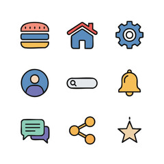 Colorful Line Filled Mobile User Interface Basic Elements Icon Set