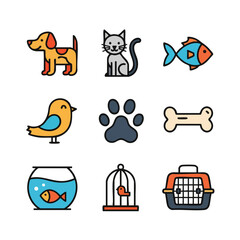 Colorful Flat Design Pet Animal Domestic Simple Icon Set Illustration