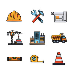 Flat Color Style Construction Detail Elements Simple Icon Illustration Set