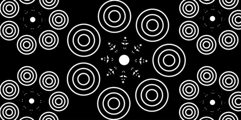 Abstract geometric pattern with circles, stripes, lines. Seamless vector background. White and black ornament. Modern reticulated graphic design.