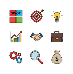 Flat Style Finance and Business Element with Handshake and Gear Icon Set