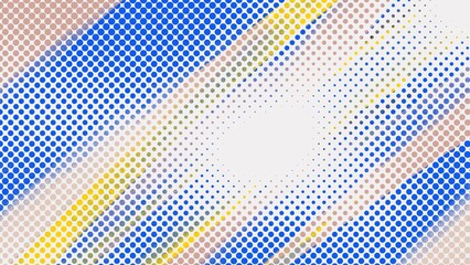 Blue abstract background with dynamic waves, dotted halftone patterns