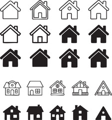 Fototapeta premium Collection of diverse house icons in outline and solid black fill styles