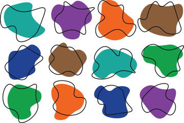 Unique Hand-Drawn Amoeba-Inspired Blob Shapes in Green with Linear Details – Round Irregular Doodle Forms – Transparent Vector Art Set