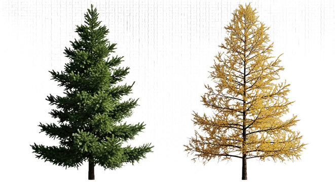 Black Spruce & Larix Laricina - Isolated Conifers in Sunny Daylight