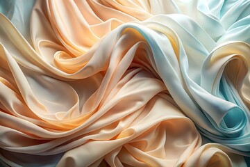 Obraz premium Flowing Fabric Swirls Peach Cream Aqua Silk Satin draped