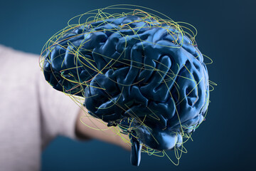 3D rendering of a human brain with glowing neural connections.  Perfect for AI, neuroscience, and...