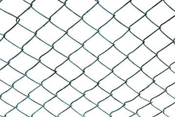 The texture of the metal mesh on a white background. Torn steel, metal mesh with holes