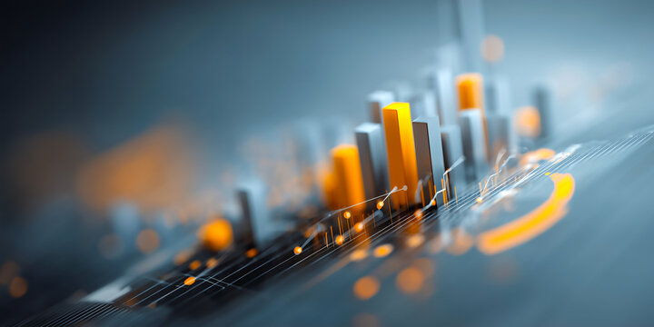 3D Business Finance Visualization Featuring Animated Balance Sheet and Glowing Asset Graph Interfaces