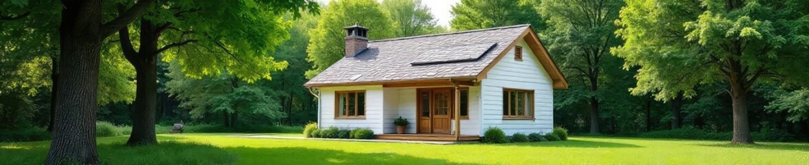 Charming Small Cottage Nestled Among Lush Trees Minimalist Weekend Getaway