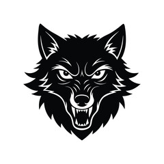 Angry wolf head silhouette vector art illustration