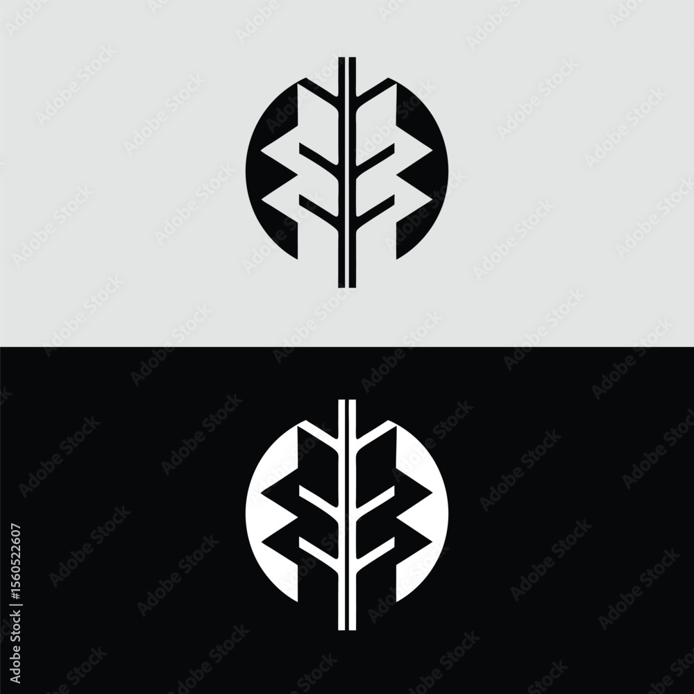 Fototapete an abstract logo design featuring a stylized tree with geometric branches inside a circle, rendered 