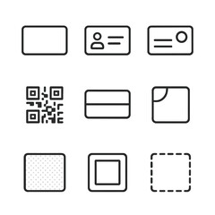 Business Card Icon Set. Outline icon set of Business Card Design: card silhouette, contact icon, nameplate text, logo spot, QR