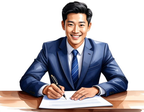 Businessman signing papers transparent background