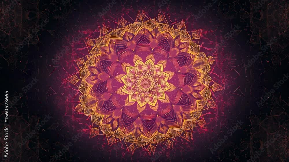 Poster intricate mandala art animation loop with vibrant colors and mystical patterns