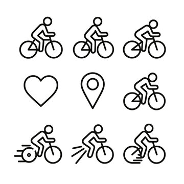 Cycling Training Icons. Outline icon set of cycling training zones: zone 1 easy ride, zone 2 endurance pace, zone 3 tempo, zone 4