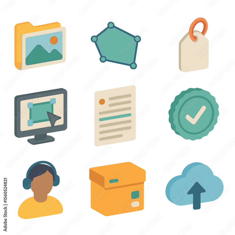 Aufkleber dataset icon grid. isometric flat icon set of dataset curation and annotation: image folder, annotat